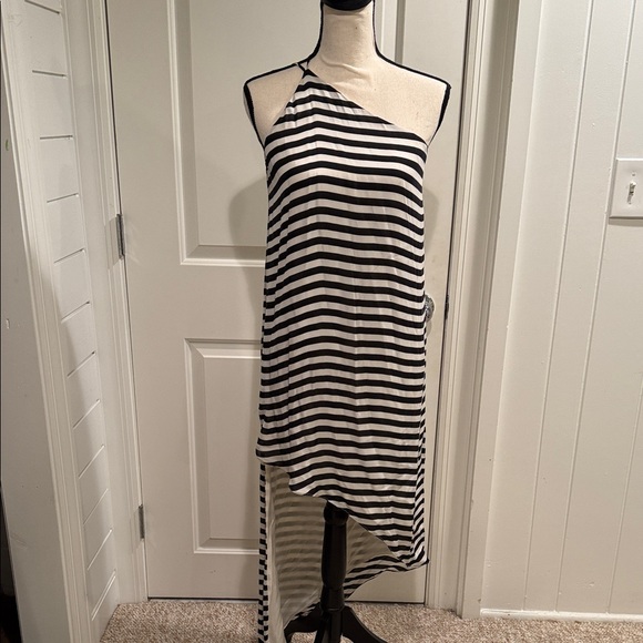Black and White Striped Asymmetrical Dress by Mason. - Picture 1 of 8